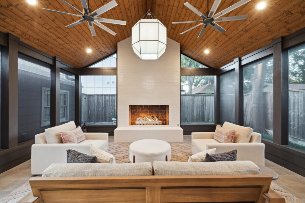 Screened in Porch with Fireplace in the Heights Houston