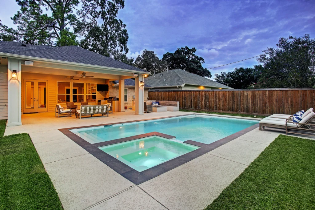 Pool and Patio Cover with Fire Pit in Timber Grove area of Houston