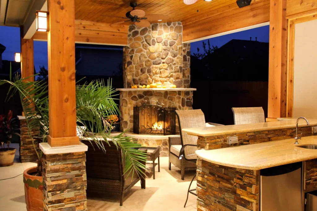 Patio Cover with Fireplace and Kitchen in Firethorne